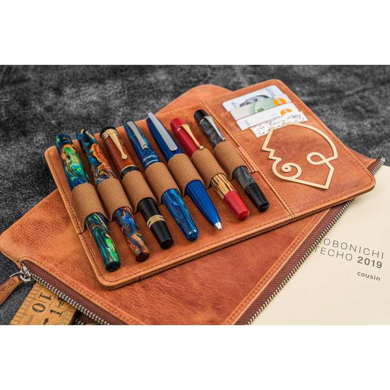 Galen Leather Galen Leather Writer's Bank Bag con Portapenne 7 Posti Crazy Horse Tan