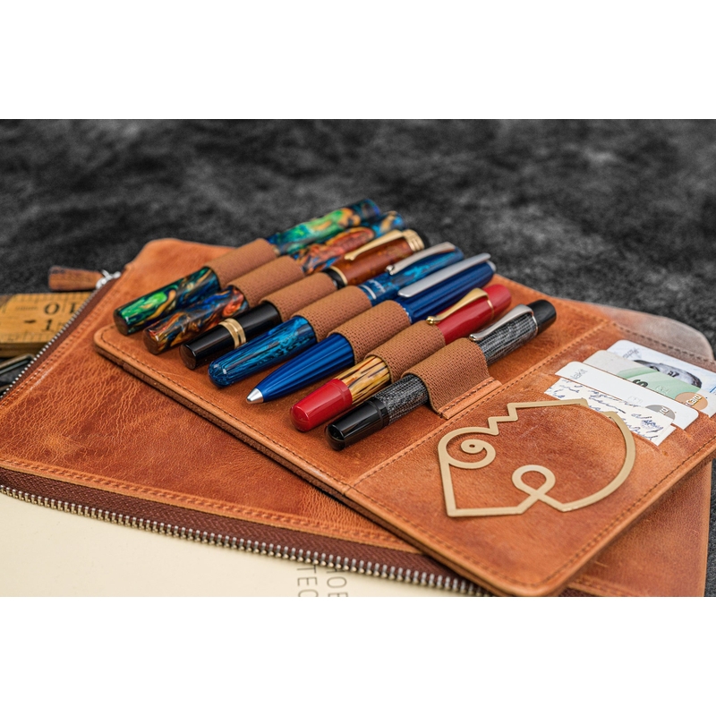 Galen Leather Galen Leather Writer's Bank Bag con Portapenne 7 Posti Crazy Horse Tan