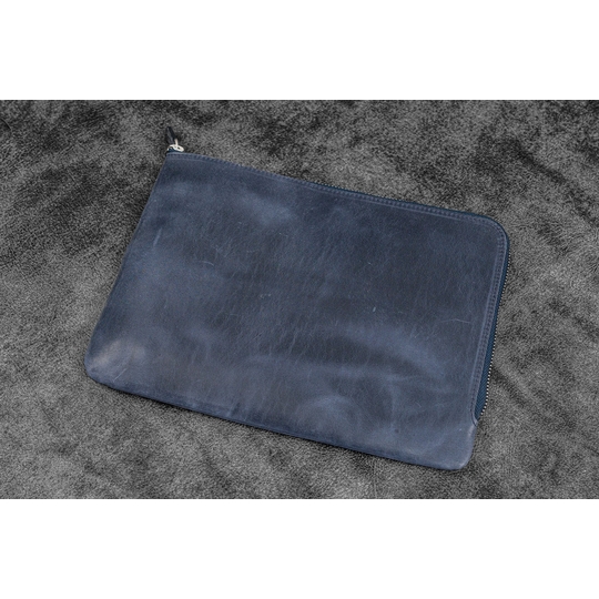 Galen Leather Writer's Bank Bag con Portapenne 7 Posti Crazy Horse Navy Blue