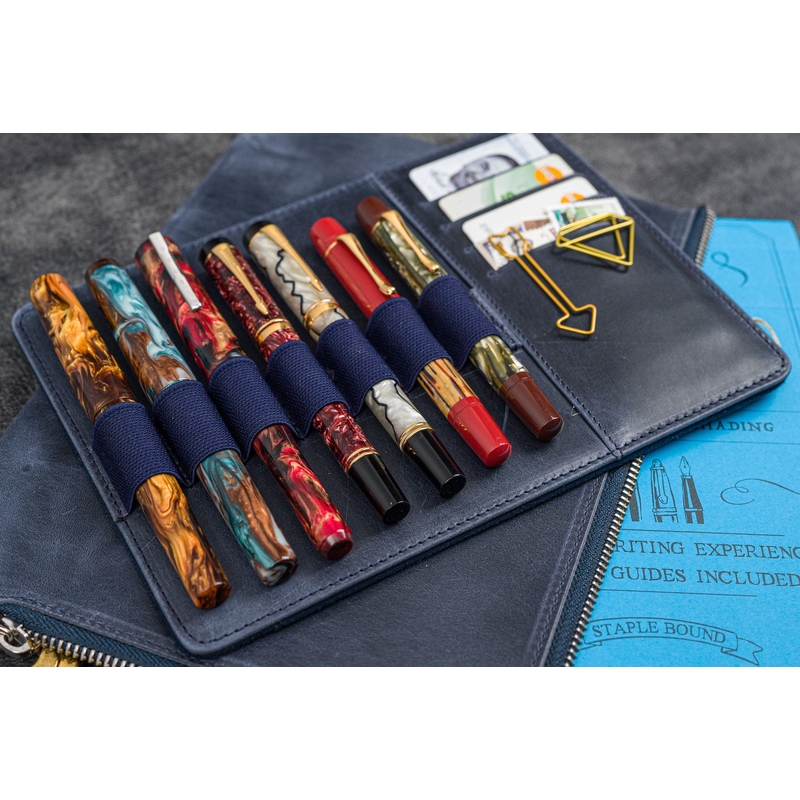 Galen Leather Galen Leather Writer's Bank Bag con Portapenne 7 Posti Crazy Horse Navy Blue