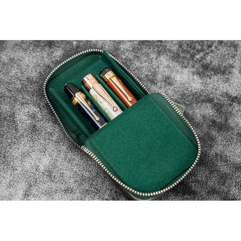 Galen Leather Galen Leather Magnum Opus 3 Slots Pen Case Crazy Horse Forest Green