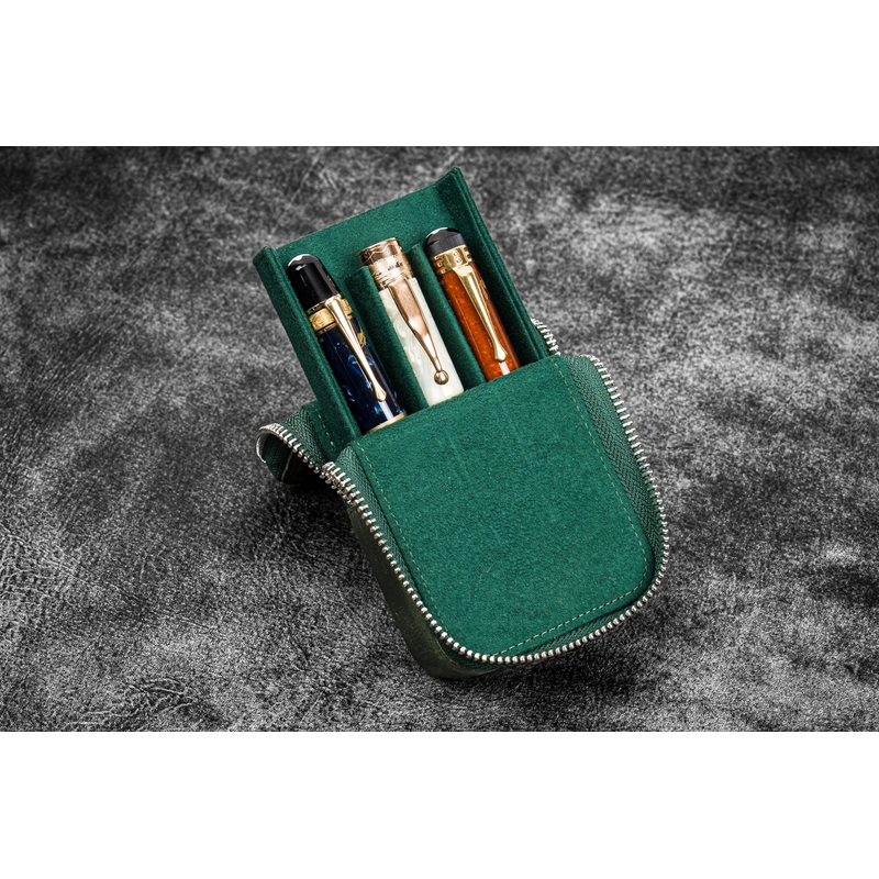 Galen Leather Galen Leather Magnum Opus 3 Slots Pen Case Crazy Horse Forest Green