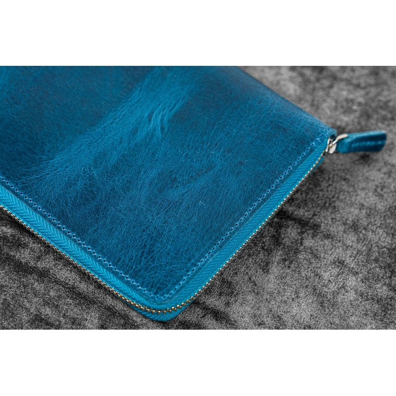 Galen Leather Galen Leather Portapenne in Pelle 5 Posti con Notebook A6 Crazy Horse Ocean Blue