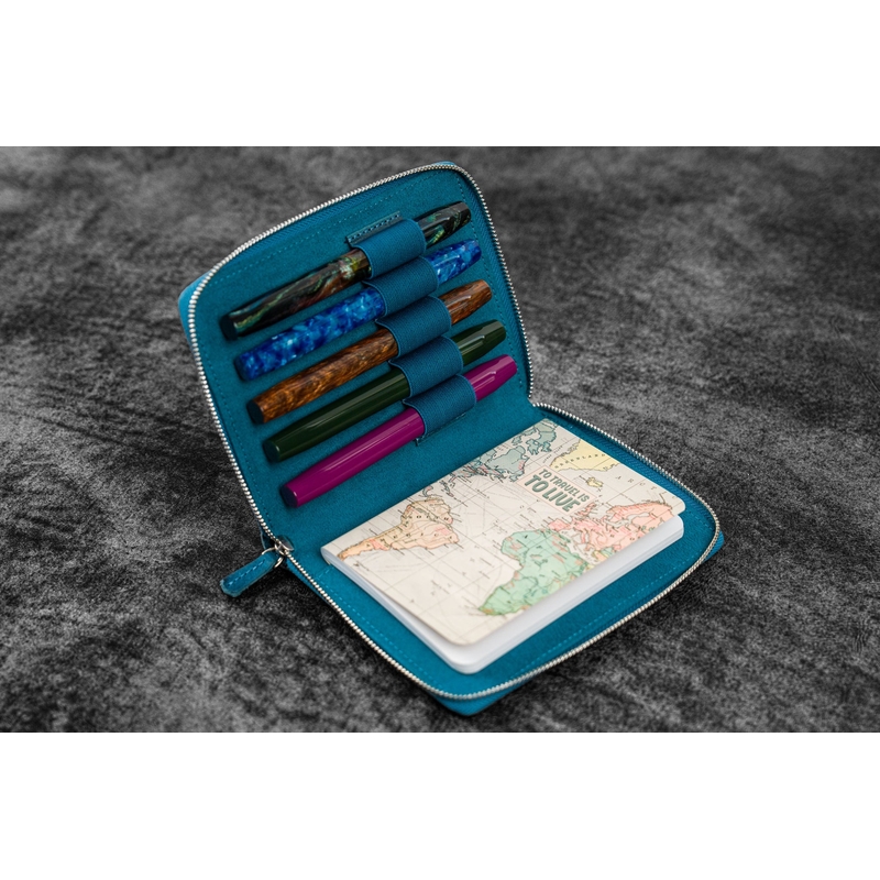 Galen Leather Galen Leather Portapenne in Pelle 5 Posti con Notebook A6 Crazy Horse Ocean Blue