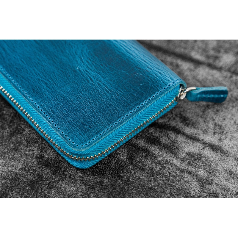 Galen Leather Galen Leather Portapenne in Pelle con Zip 3 Posti Crazy Horse Ocean Blue