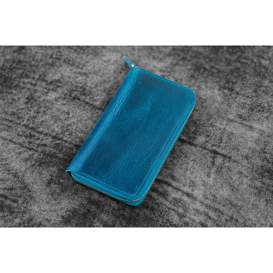 Galen Leather Zippered 3 Slots Pen Case Crazy Horse Ocean Blue
