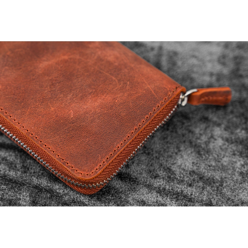 Galen Leather Galen Leather Portapenne in Pelle con Zip 3 Posti Crazy Horse Orange