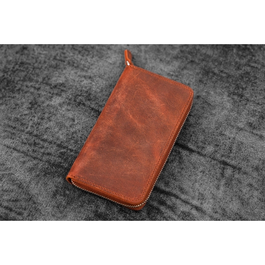 Galen Leather Zippered 3 Slots Pen Case Crazy Horse Orange