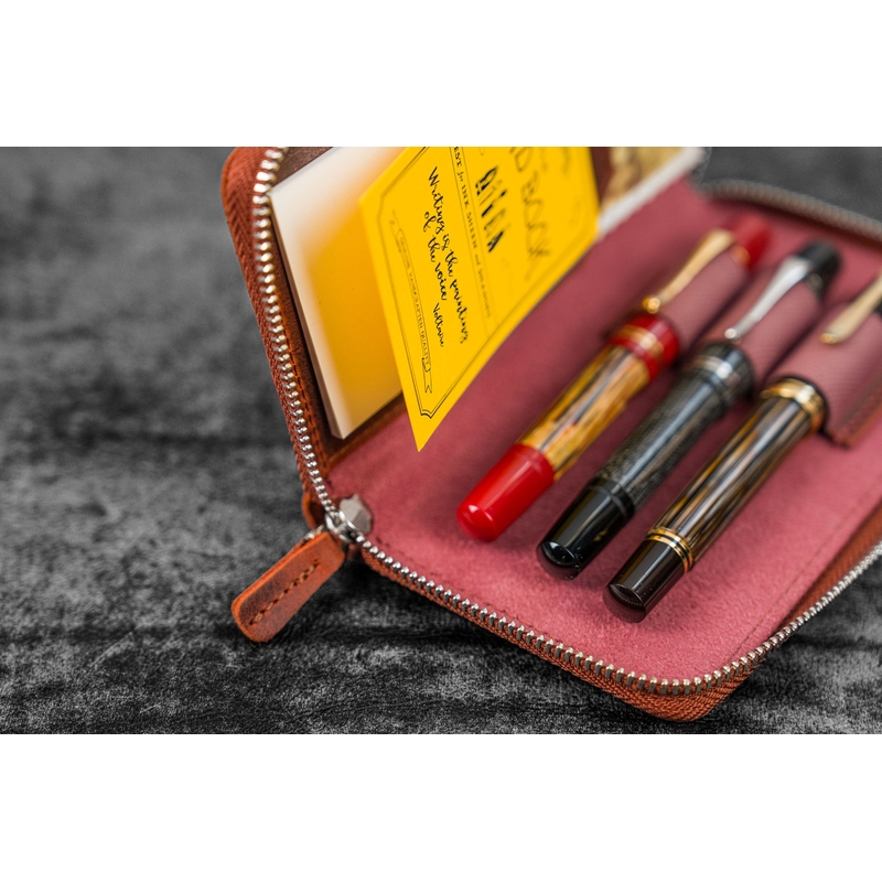 Galen Leather Galen Leather Zippered 3 Slots Pen Case Crazy Horse Orange