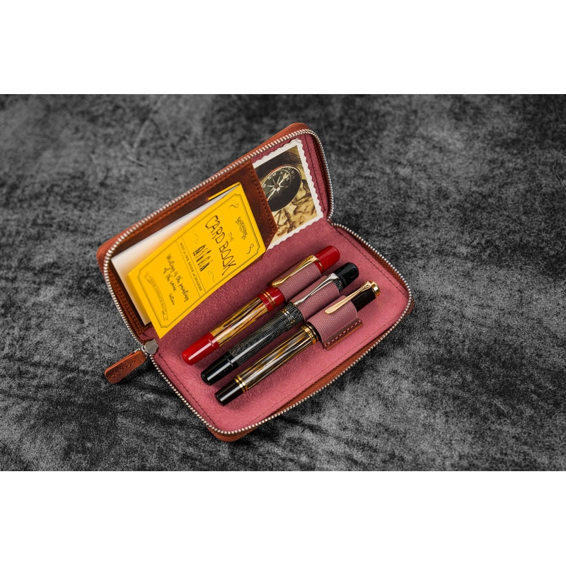 Galen Leather Galen Leather Portapenne in Pelle con Zip 3 Posti Crazy Horse Orange