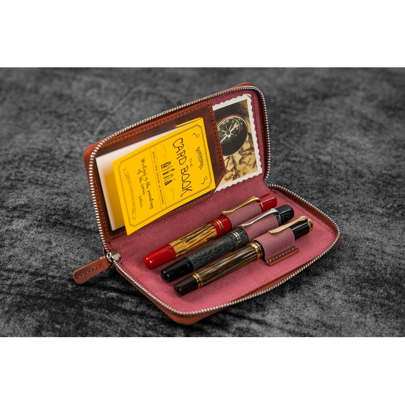 Galen Leather Galen Leather Zippered 3 Slots Pen Case Crazy Horse Orange
