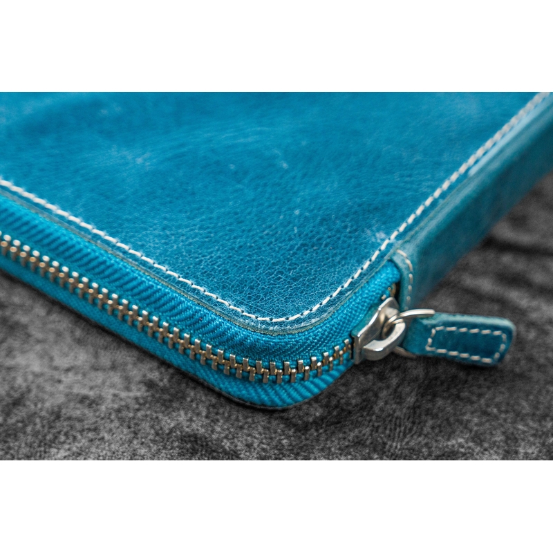 Galen Leather Galen Leather Portapenne in Pelle con Zip 10 Posti Crazy Horse Ocean Blue