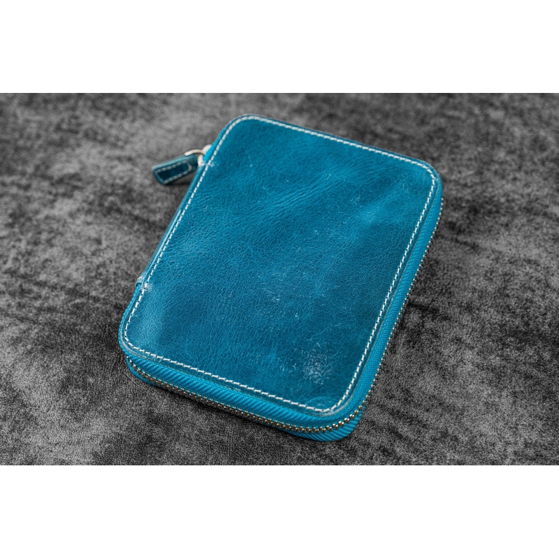 Galen Leather Galen Leather Portapenne in Pelle con Zip 10 Posti Crazy Horse Ocean Blue