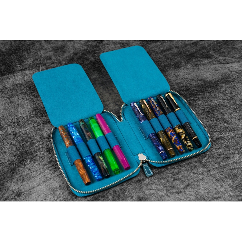 Galen Leather Galen Leather Portapenne in Pelle con Zip 10 Posti Crazy Horse Ocean Blue