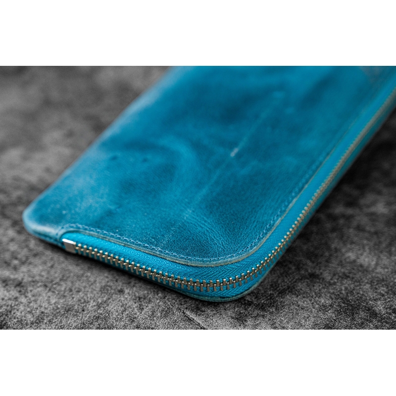 Galen Leather Galen Leather Slip-N-Zip Portapenne in Pelle 4 Posti Crazy Horse Ocean Blue