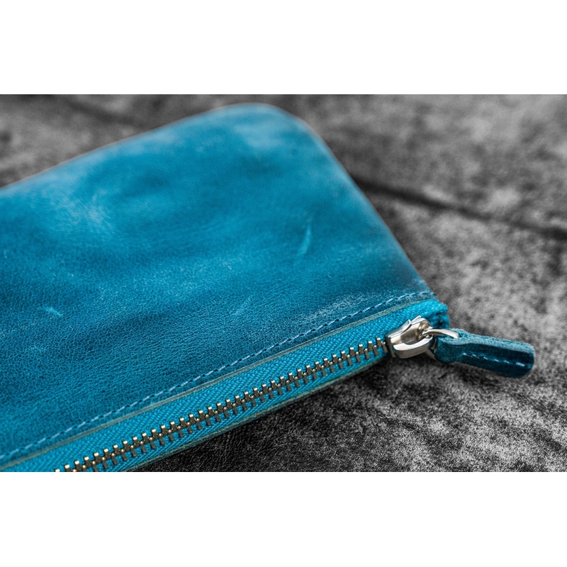 Galen Leather Galen Leather Slip-N-Zip Portapenne in Pelle 4 Posti Crazy Horse Ocean Blue