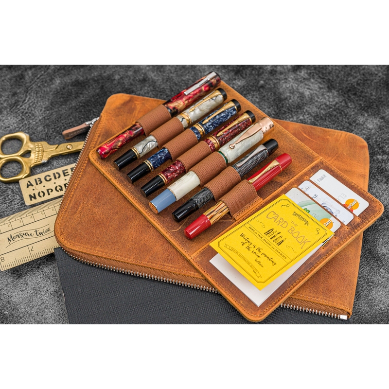 Galen Leather Galen Leather Writer's Bank Bag con Portapenne 7 Posti Crazy Horse Brown