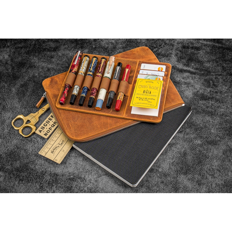 Galen Leather Galen Leather Writer's Bank Bag con Portapenne 7 Posti Crazy Horse Brown