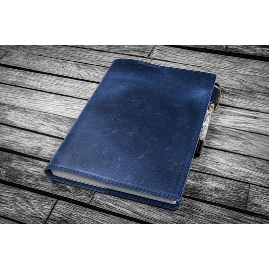 Galen Leather Slim Notebook Cover A5 Crazy Horse Navy Blue
