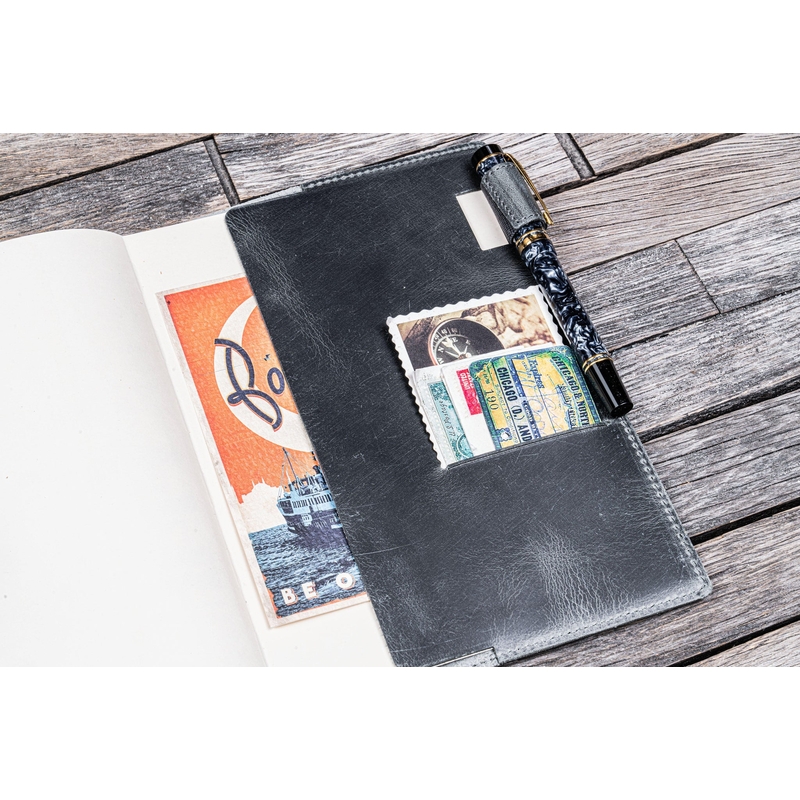 Galen Leather Galen Leather Cover A5 in Pelle Crazy Horse Smoky Grey