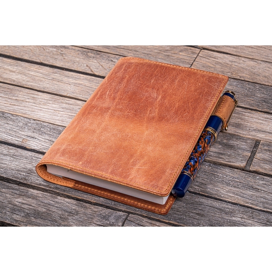 Galen Leather Slim Notebook Cover A6 Crazy Horse Tan