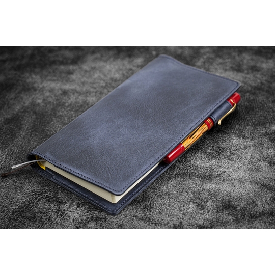 Galen Leather Cover Slim Hobonichi Weeks Crazy Horse Navy Blue