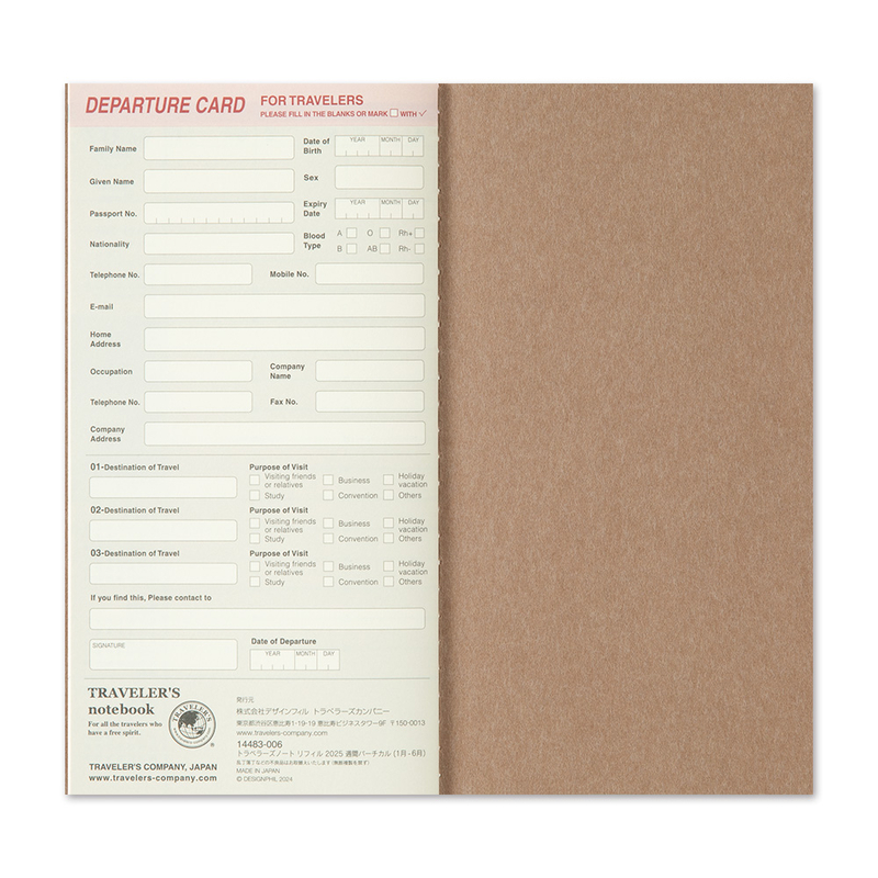 Traveler's Company Traveler's Notebook Refill 2025 Weekly Vertical Diary Regular Size
