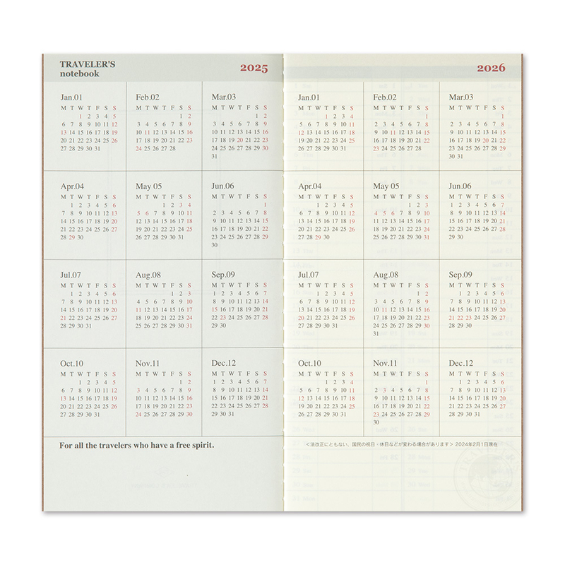 Traveler's Company Traveler's Notebook Agenda 2025 Settimanale Verticale Regular Size