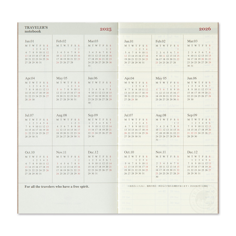 Traveler's Company Traveler's Notebook Refill 2025 Weekly + Memo Diary Regular Size