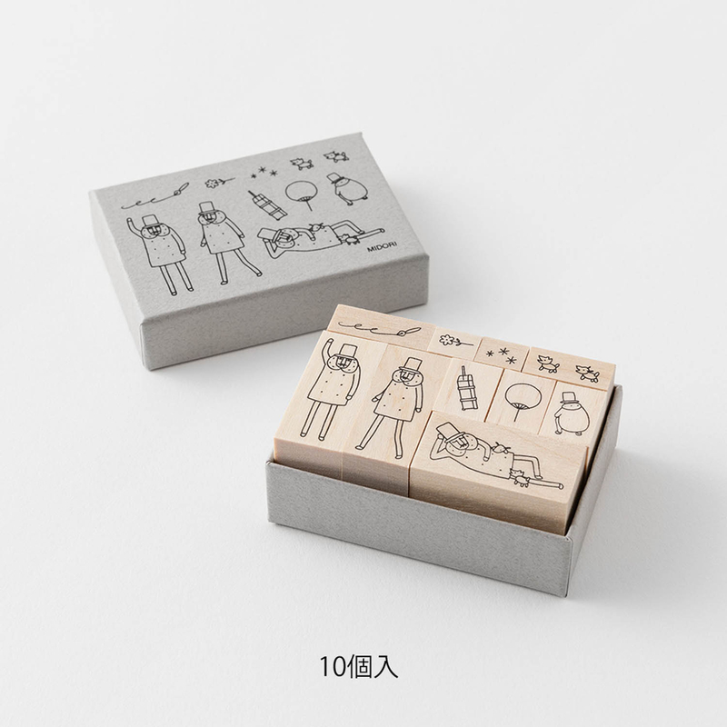 Midori Midori Ojisan 30th Anniversary Wooden Stamp Set A