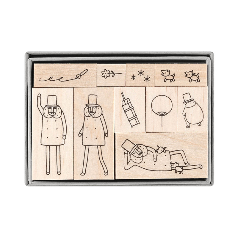 Midori Midori Ojisan 30th Anniversary Wooden Stamp Set A