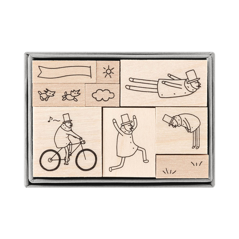 Midori Midori Ojisan 30th Anniversary Set di Timbri in Legno B