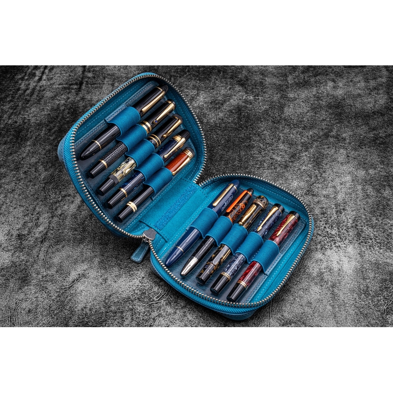 Galen Leather Galen Leather Expansi-Pouch Portapenne in Pelle 10 Posti Crazy Horse Ocean Blue