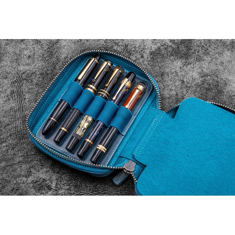 Galen Leather Galen Leather Expansi-Pouch Portapenne in Pelle 10 Posti Crazy Horse Ocean Blue