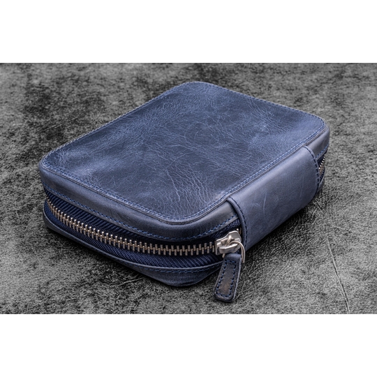 Galen Leather Expansi-Pouch Portapenne in Pelle 10 Posti Crazy Horse Navy Blue
