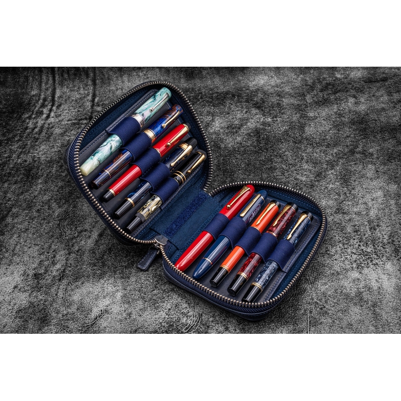 Galen Leather Galen Leather Expansi-Pouch Portapenne in Pelle 10 Posti Crazy Horse Navy Blue