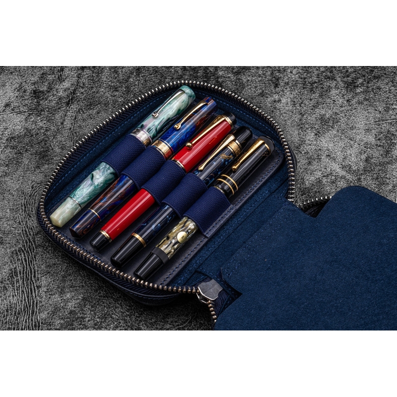 Galen Leather Galen Leather Expansi-Pouch Portapenne in Pelle 10 Posti Crazy Horse Navy Blue
