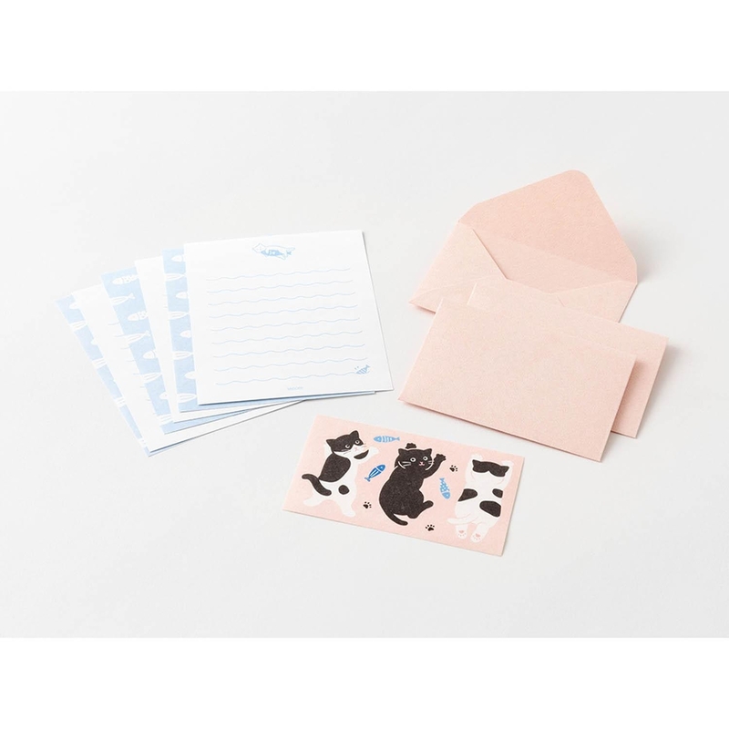 Midori Midori Set Carta da Lettere con Adesivi Hungry Cat