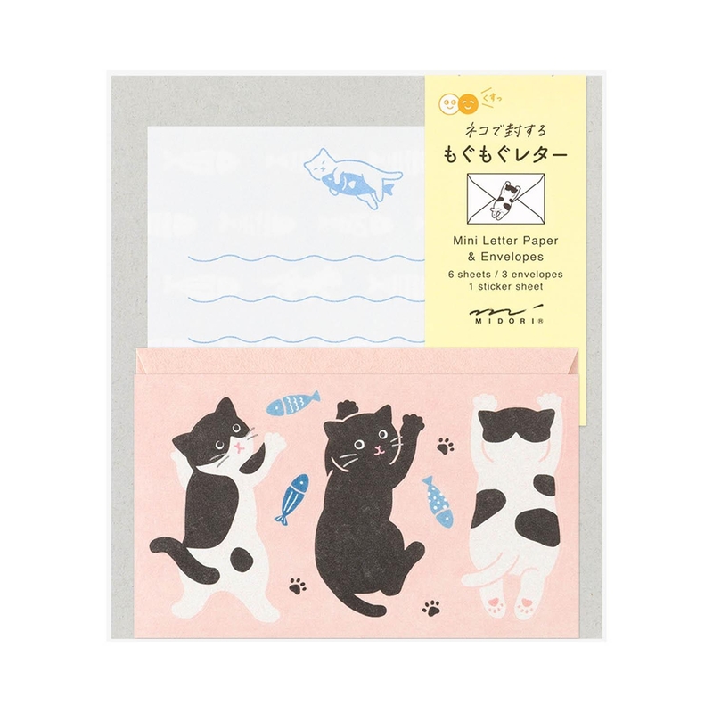 Midori Midori Set Carta da Lettere con Adesivi Hungry Cat
