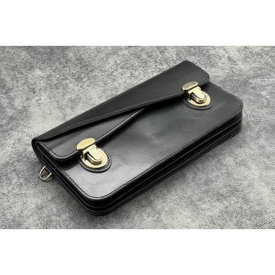 Galen Leather Accordion Pouch / Bag Black