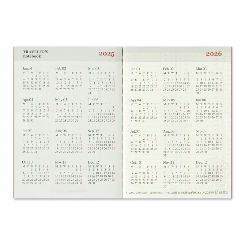 Traveler's Company Traveler's Notebook Refill 2025 Weekly Diary Passport Size Second Half