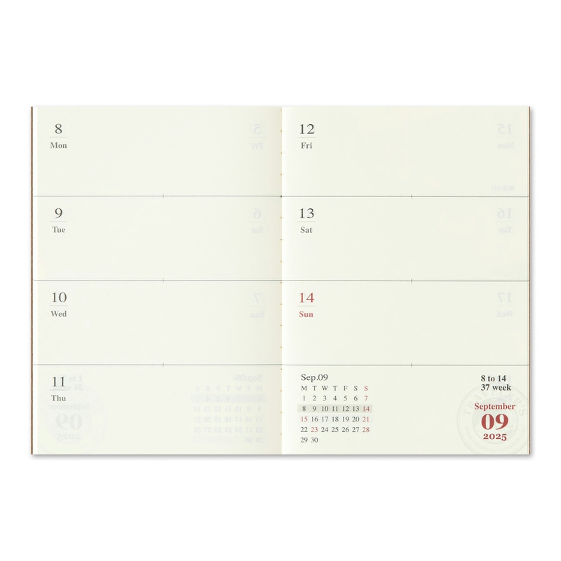 Traveler's Company Traveler's Notebook Refill 2025 Weekly Diary Passport Size Second Half