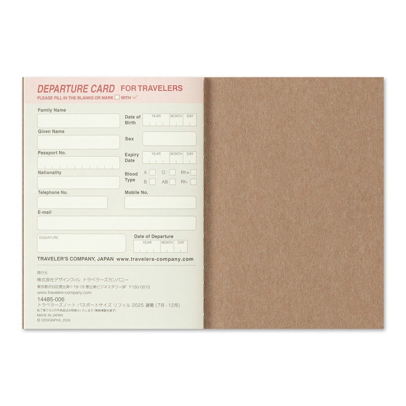 Traveler's Company Traveler's Notebook Refill 2025 Weekly Diary Passport Size Second Half