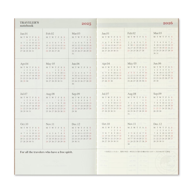Traveler's Company Traveler's Notebook Refill 2025 Weekly + Memo Diary Regular Size Second Half