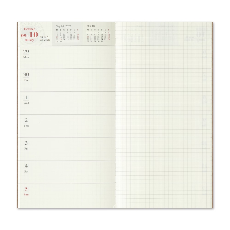 Traveler's Company Traveler's Notebook Refill 2025 Weekly + Memo Diary Regular Size Second Half