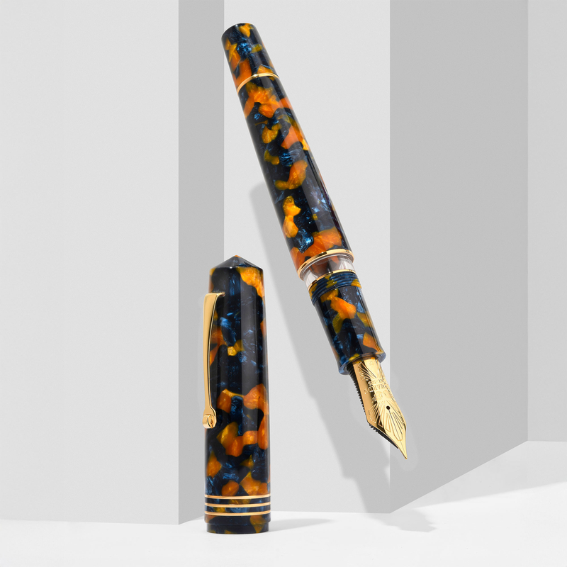 Leonardo Officina Italiana Leonardo Momento Zero Grande 2.0 Penna Stilografica Crepuscolo Marino & Oro Pennino 8 14k