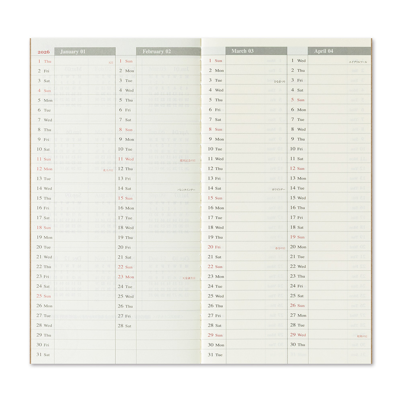 Traveler's Company Traveler's Notebook Agenda 2026 Settimanale con Memo Regular Size