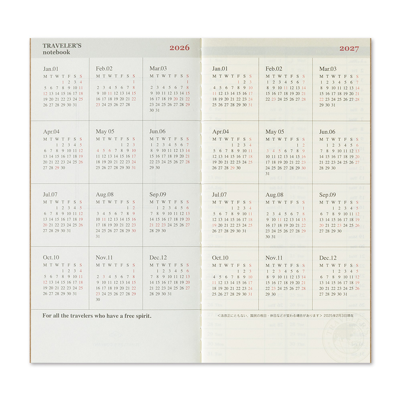 Traveler's Company Traveler's Notebook Agenda 2026 Settimanale Verticale Regular Size