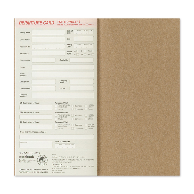 Traveler's Company Traveler's Notebook Agenda 2026 Settimanale Verticale Regular Size