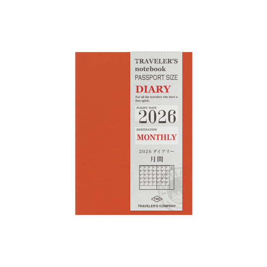 Traveler's Notebook Refill 2026 Monthly Diary Passport Size